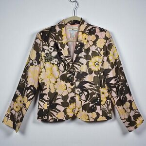Russell Kemp Collection Blazer Jacket 100% Silk Women's Size 8 Floral Print VTG
